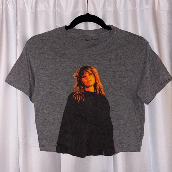 Taylor Swift Tops - Cropped Taylor Swift Concert Graphic Tee Grey T-Shirt Reputation Women's S